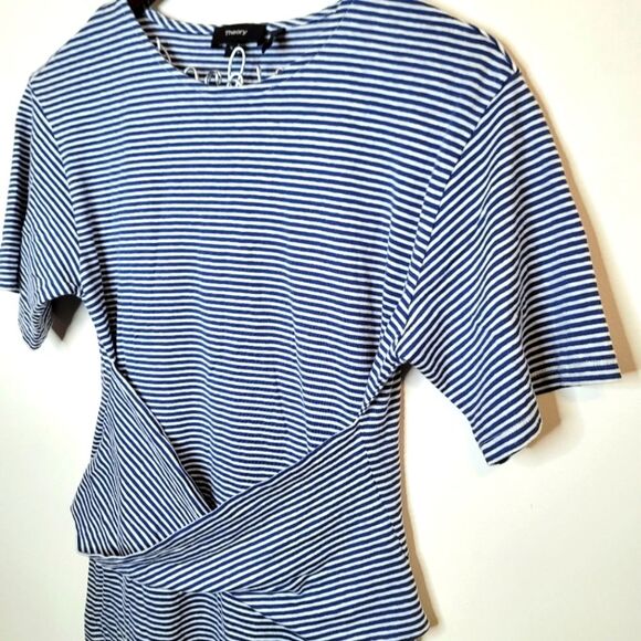 Theory Blue Striped Front Twist Linen Blend T-Shirt Dress Size Small - Picture 2 of 9